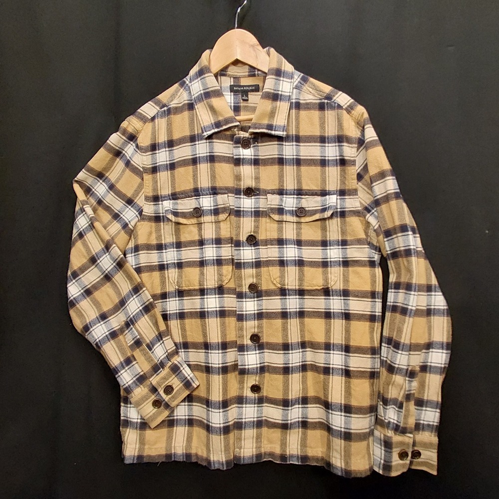 Banana Republic Mens Tan Plaid Heavy Flannel Shirt Fall 2020 608084-01 L